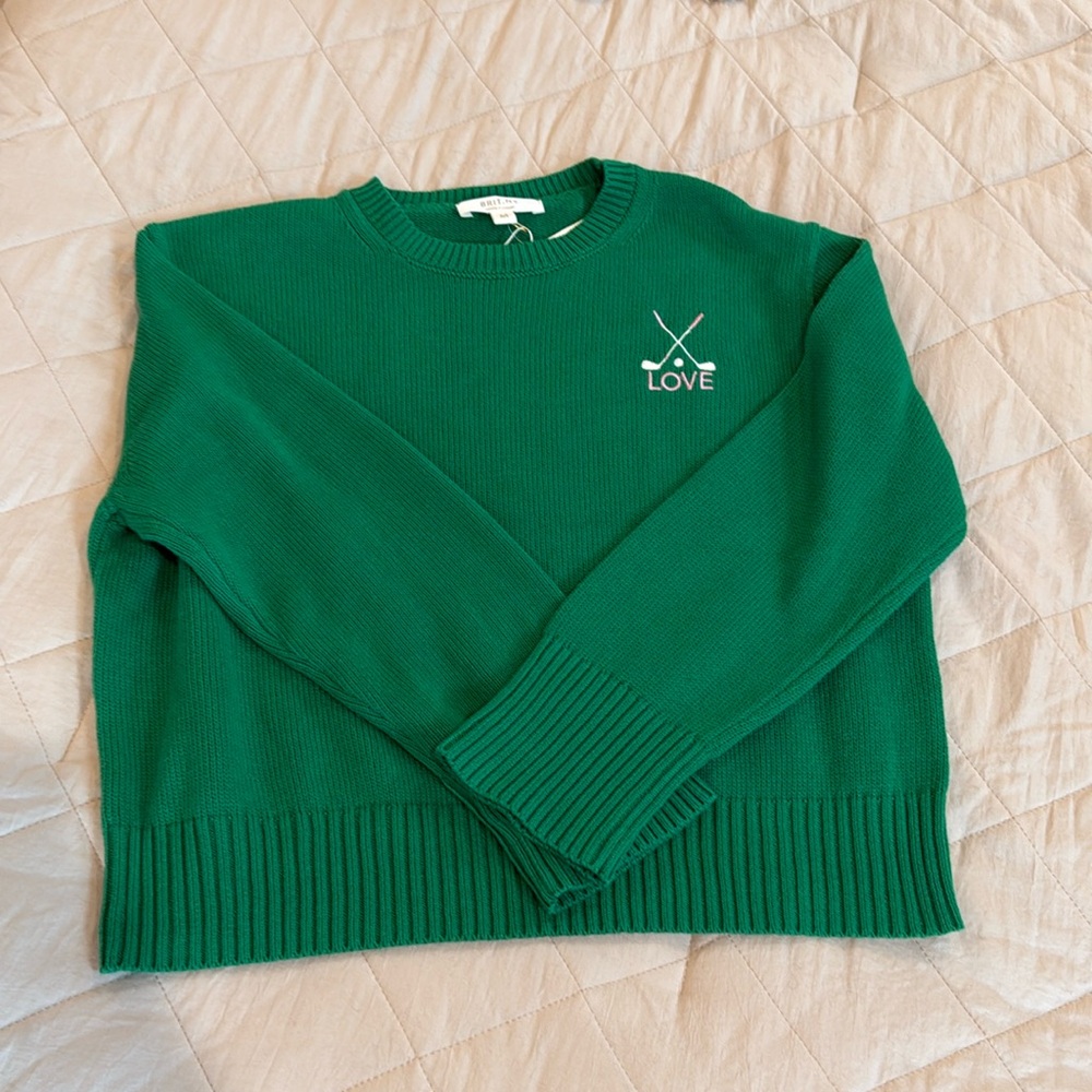 New Embroidered Love Golf Green Sweater Medium
